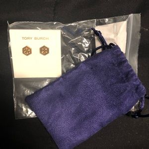 NWT Tory Burch gold signature logo earrings